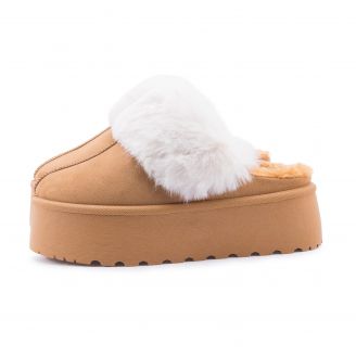 MD9770-1 Love4shoes Γυναικεία Γούνινα Flatforms ΤΑΜΠΑ