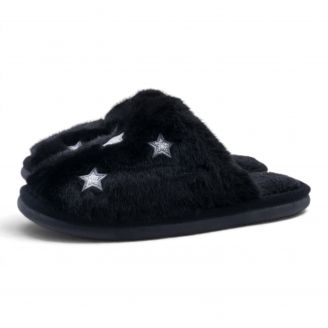 61843 Love4shoes  Παντόφλες Χειμερινές ΜΑΥΡΟ