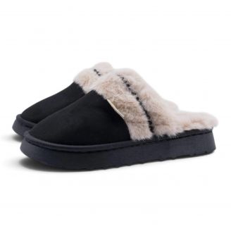 61818 Love4shoes Γυναικείες Παντόφλες Χειμερινές ΜΑΥΡΟ